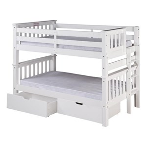Santa Fe Mission Low Bunk Bed Twin over Twin with Under Bed Drawers - White