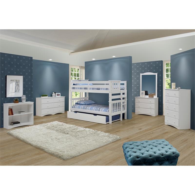 Santa Fe Mission Low Bunk Bed Twin over Twin with Twin Size Trundle Bed - White