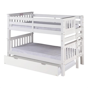 Santa Fe Mission Low Bunk Bed Twin over Twin with Twin Size Trundle Bed - White