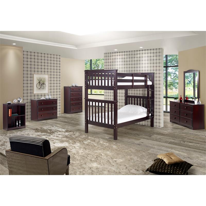 Santa Fe Mission Tall Bunk Bed Twin over Twin - Attached Ladder - Cappuccino