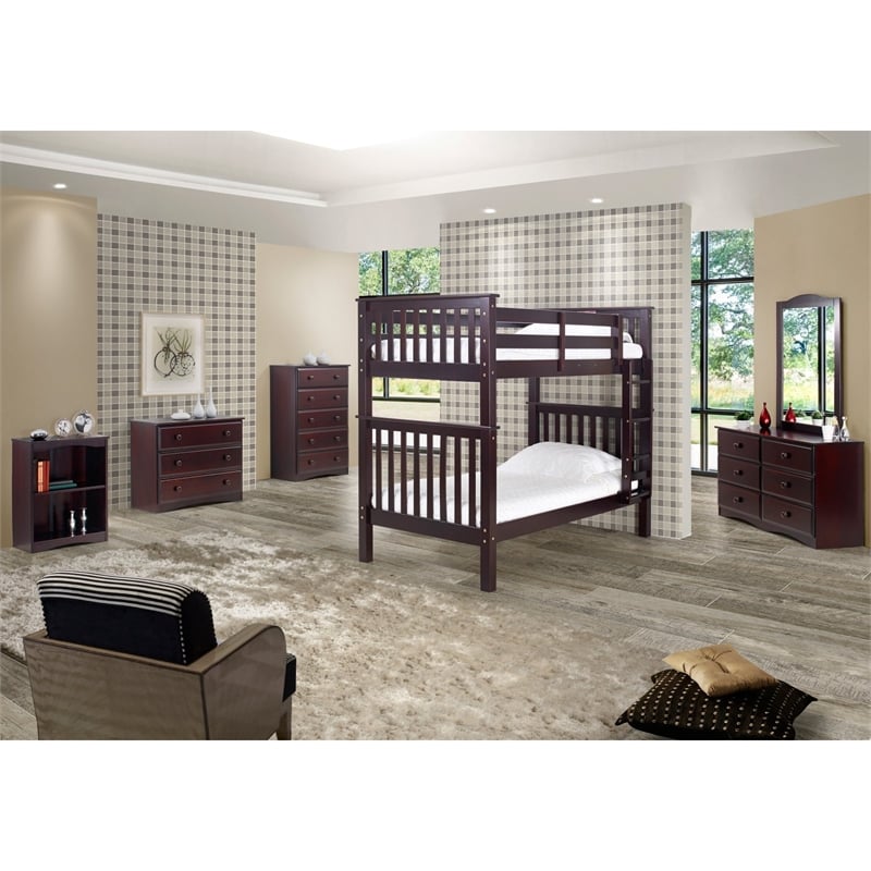 Santa Fe Mission Tall Bunk Bed Twin over Twin with Twin Trundle in Cappuccino