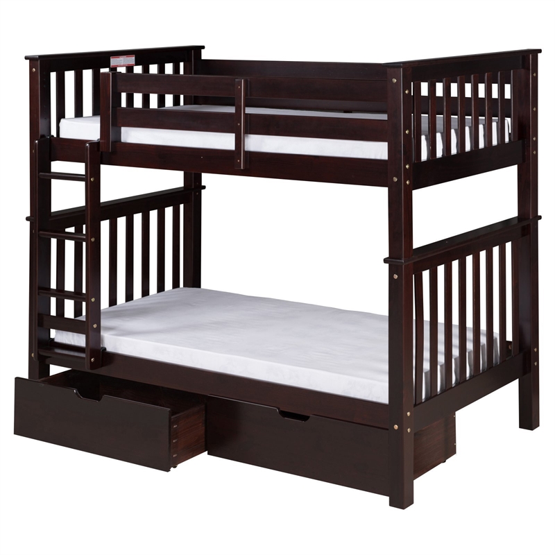 Santa Fe Mission Tall Bunk Bed Twin over Twin with Twin Trundle in Cappuccino