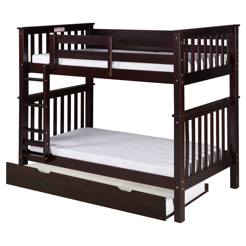 Santa Fe Mission Tall Bunk Bed Twin over Twin with Twin Trundle in Cappuccino