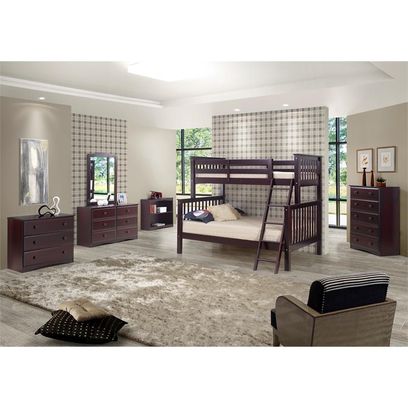 Santa Fe Mission Tall Bunk Bed Twin over Full - Angle Ladder - Cappuccino Finish