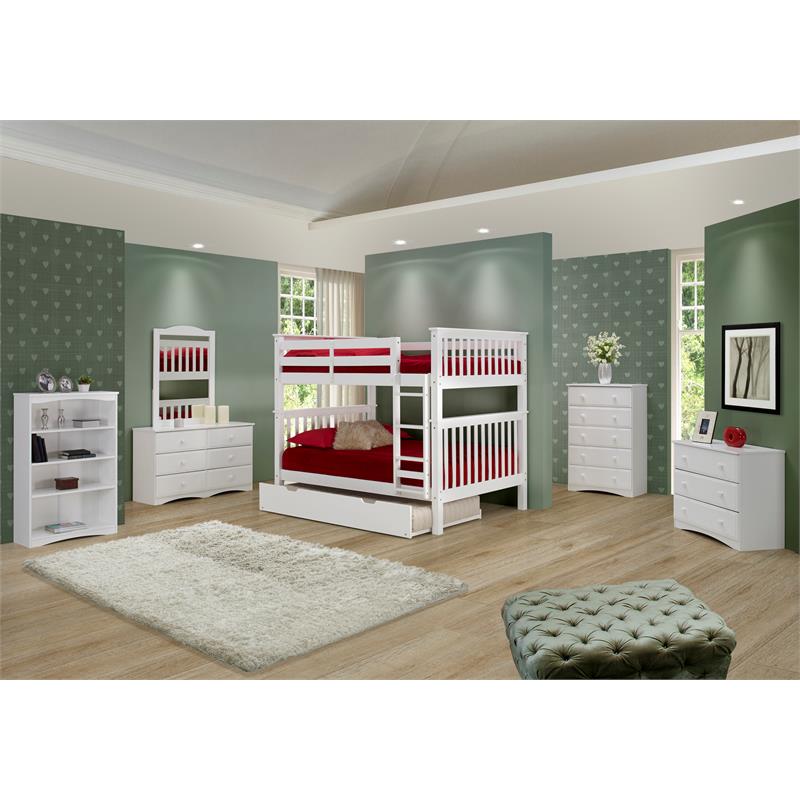 Santa Fe Mission Tall Bunk Bed Full over Full with Twin Trundle Bed - White