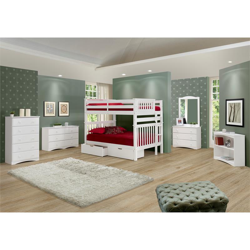 Santa Fe Mission Tall Bunk Bed Full over Full with Under Bed Drawers - White