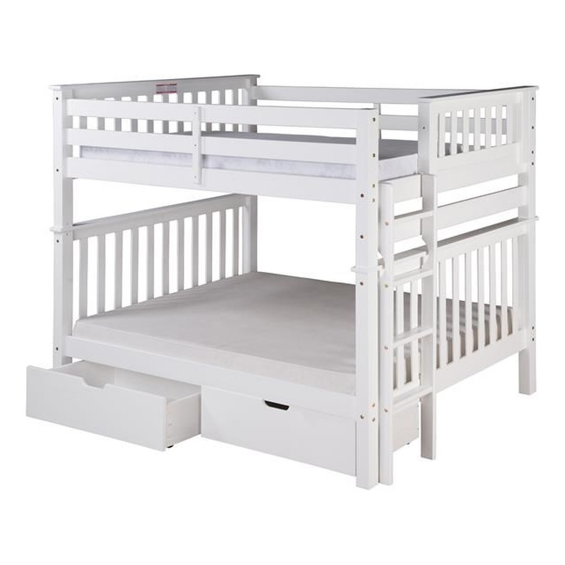 Santa Fe Mission Tall Bunk Bed Full over Full with Under Bed Drawers - White