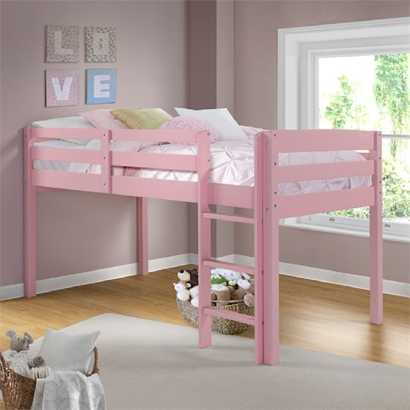 Tribeca Solid Wood Low Loft Bed Frame / Slat Mattress Foundation / Twin - Pink