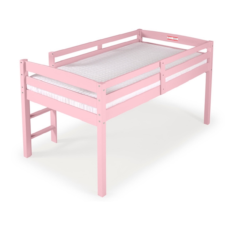 Tribeca Solid Wood Low Loft Bed Frame / Slat Mattress Foundation / Twin - Pink