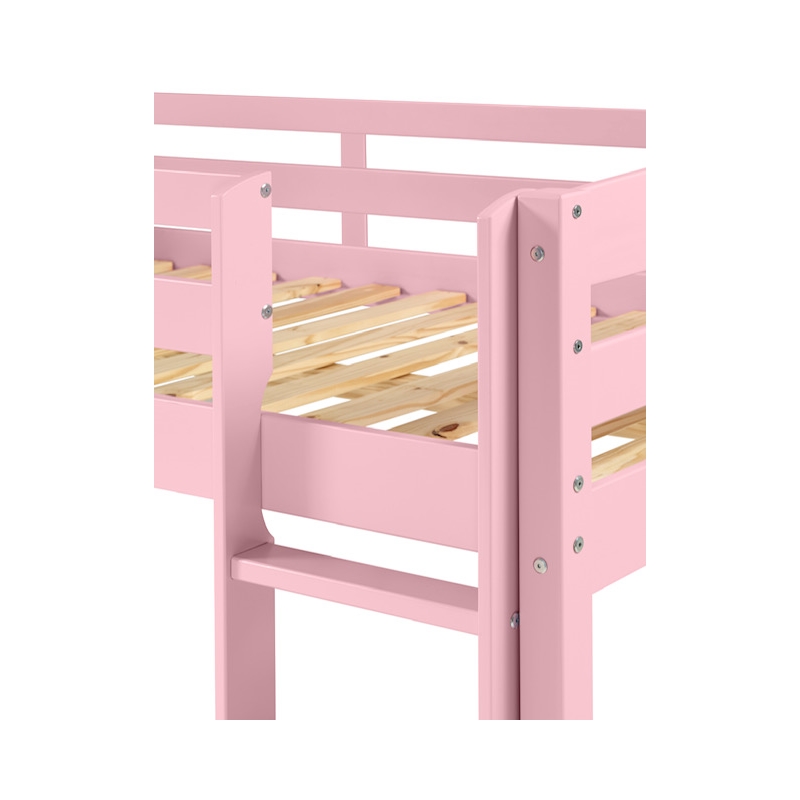 Tribeca Solid Wood Low Loft Bed Frame / Slat Mattress Foundation / Twin - Pink