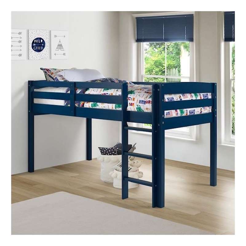 Tribeca Solid Wood Low Loft Bed Frame/Slat Mattress Foundation/Full in Blue