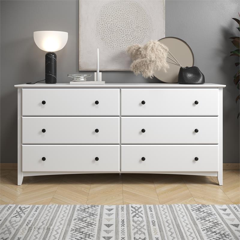 Shaker Style 6 Drawer Dresser - White Finish