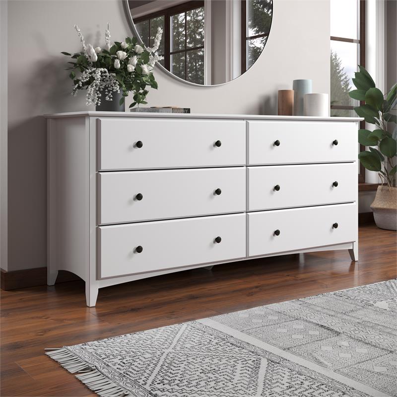 Shaker Style 6 Drawer Dresser - White Finish
