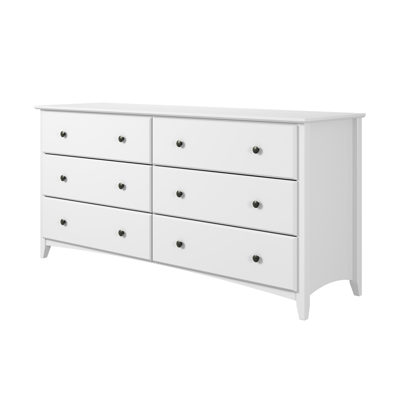 Shaker Style 6 Drawer Dresser - White Finish