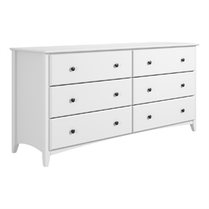 shaker style 6 drawer dresser - white finish
