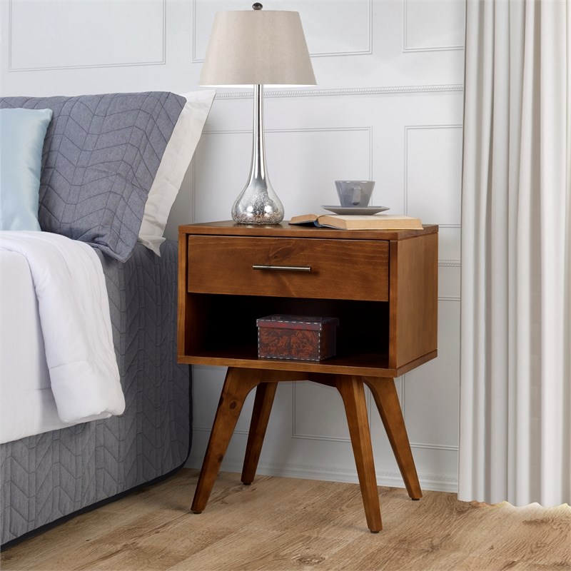 Mid Century Modern One Drawer Nightstand - Castanho Finish