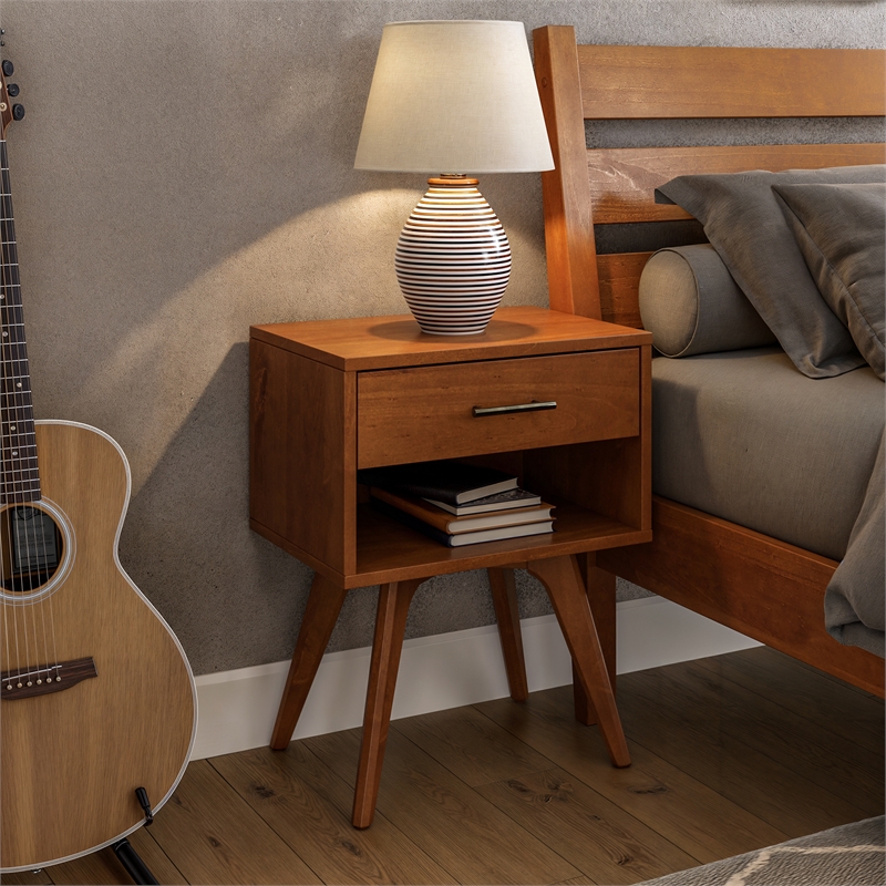 Mid Century Modern One Drawer Nightstand - Castanho Finish