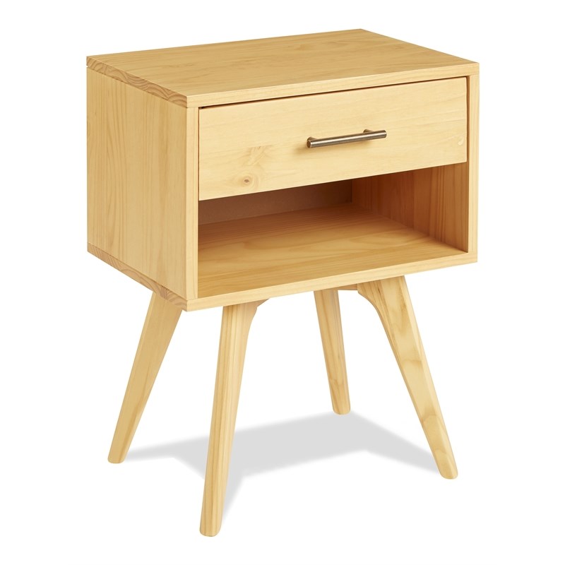 Mid Century Modern One Drawer Nightstand - Oak Finish