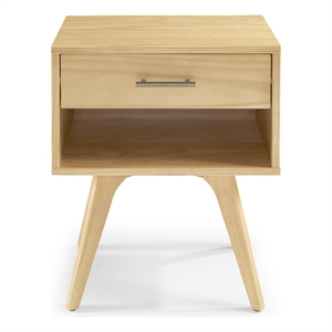 mid century modern one drawer nightstand - oak finish
