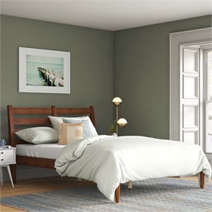 mid-century slat bed - twin size - castanho finish