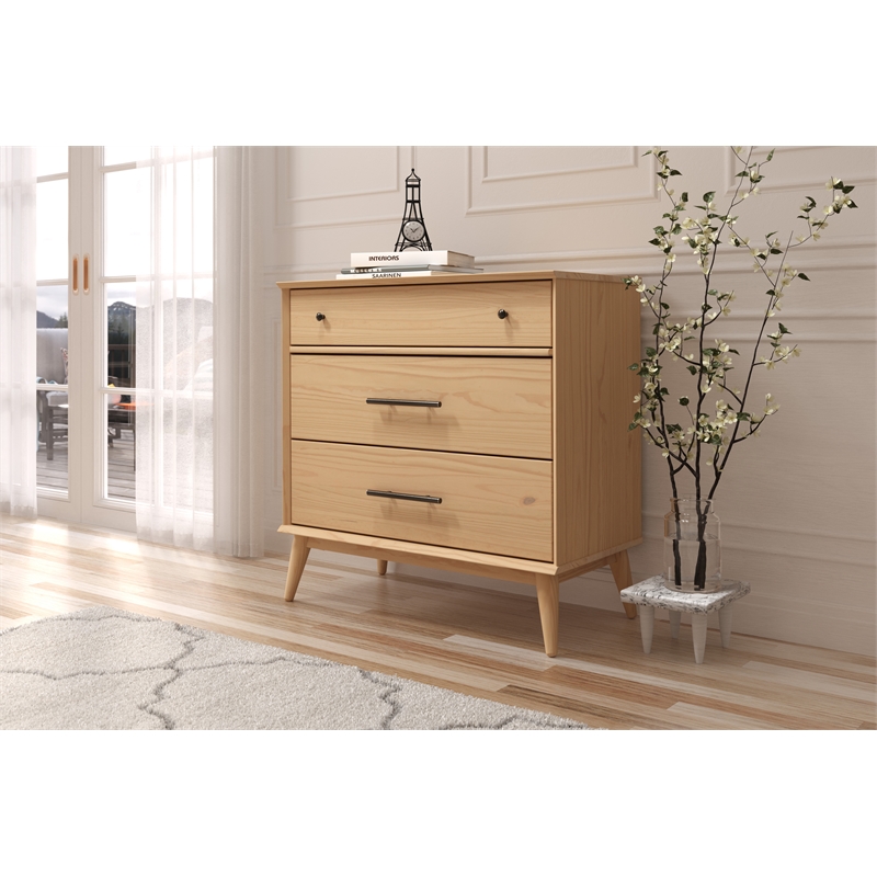 Mid Century Three Drawer Dresser - Scandinavian Oak Finish