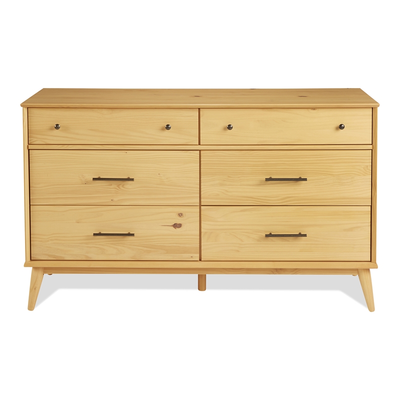 Mid Century Six Drawer Dresser - Scandinavian Oak Finish