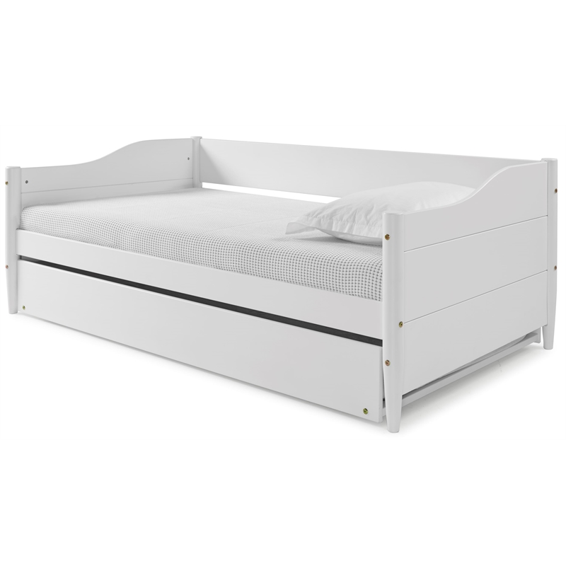 Mid Century Classic Twin Size Day Bed with Trundle White Finish