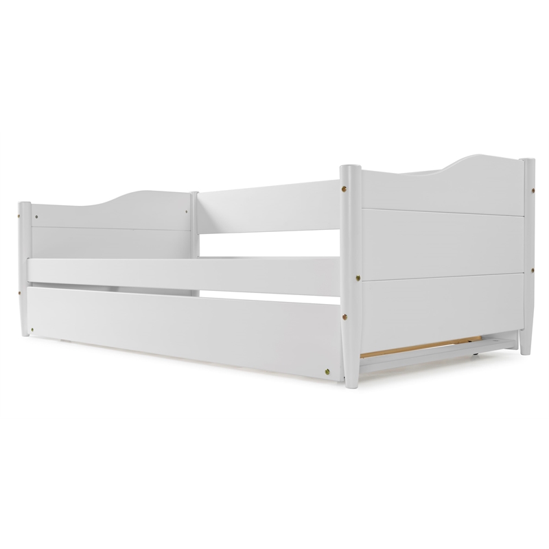 Mid Century Classic Twin Size Day Bed with Trundle White Finish
