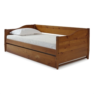 Mid Century Classic Twin Size Day Bed with Trundle Castanho Finish