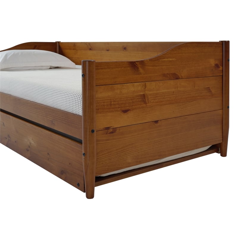 Mid Century Classic Twin Size Day Bed with Trundle Castanho Finish
