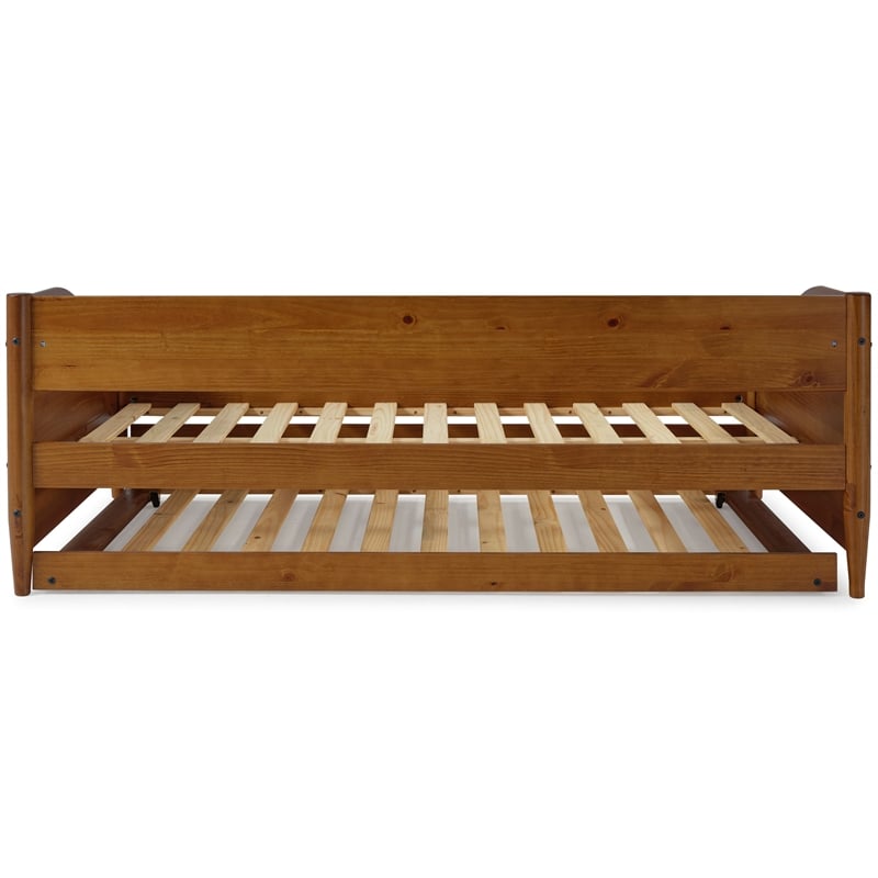 Mid Century Classic Twin Size Day Bed with Trundle Castanho Finish
