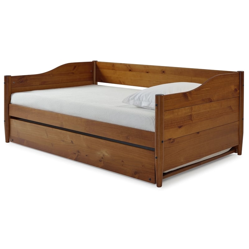 Mid Century Classic Twin Size Day Bed with Trundle Castanho Finish