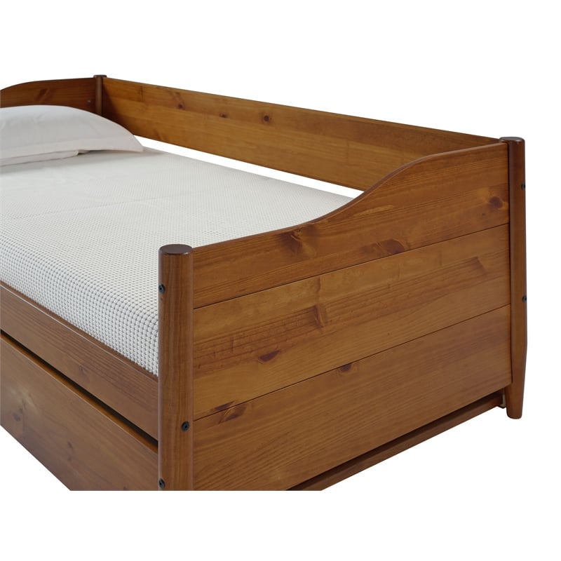 Mid Century Classic Twin Size Day Bed with Trundle Castanho Finish