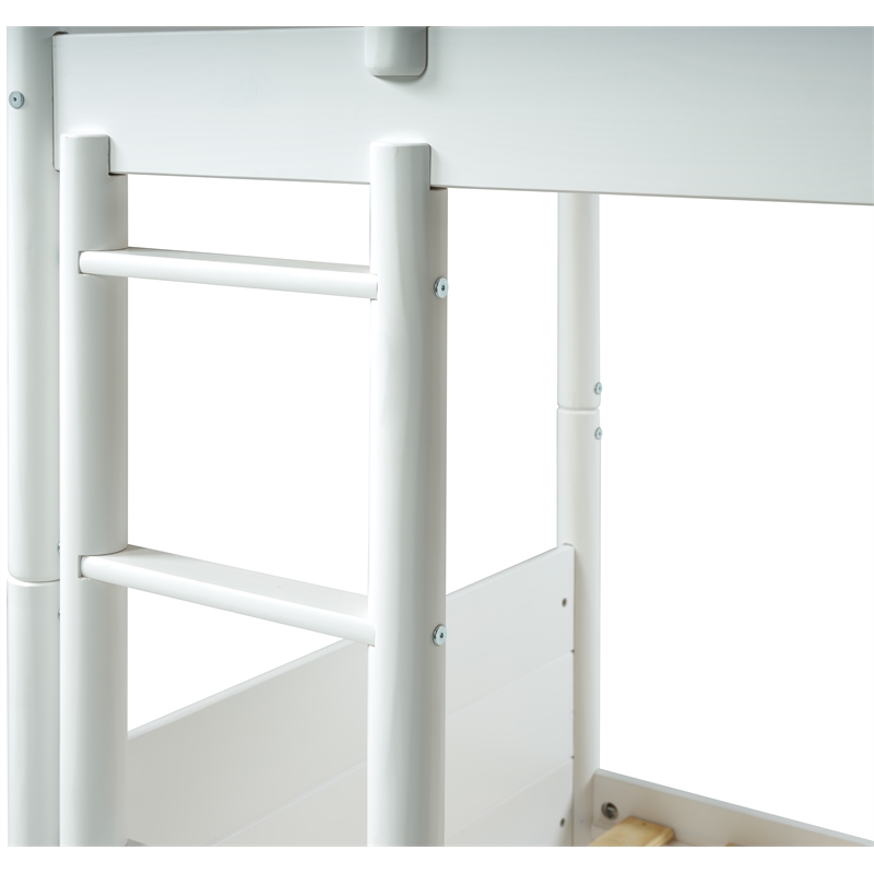 Mid Century Modern Bunk Bed Twin over Twin - White Finish