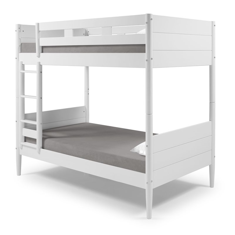 Mid Century Modern Bunk Bed Twin over Twin - White Finish