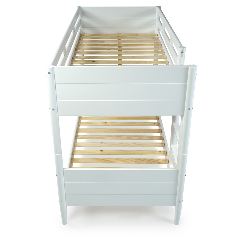 Mid Century Modern Bunk Bed Twin over Twin - White Finish