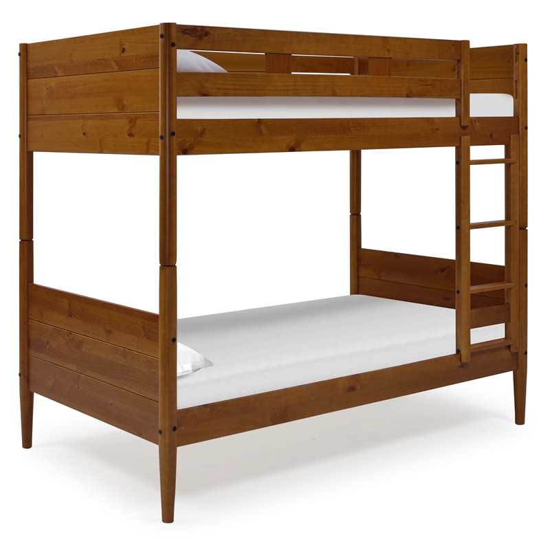 Mid Century Modern Bunk Bed Twin over Twin - Castanho Finish