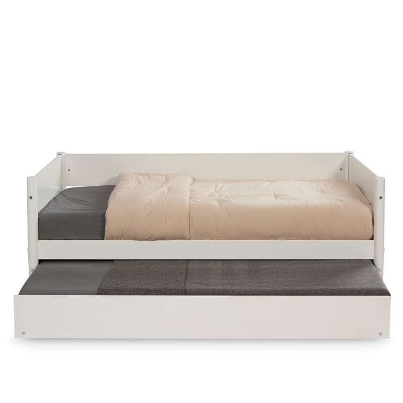 Camaflexi Mid-Century Wood Twin Size Daybed with Twin Trundle in White