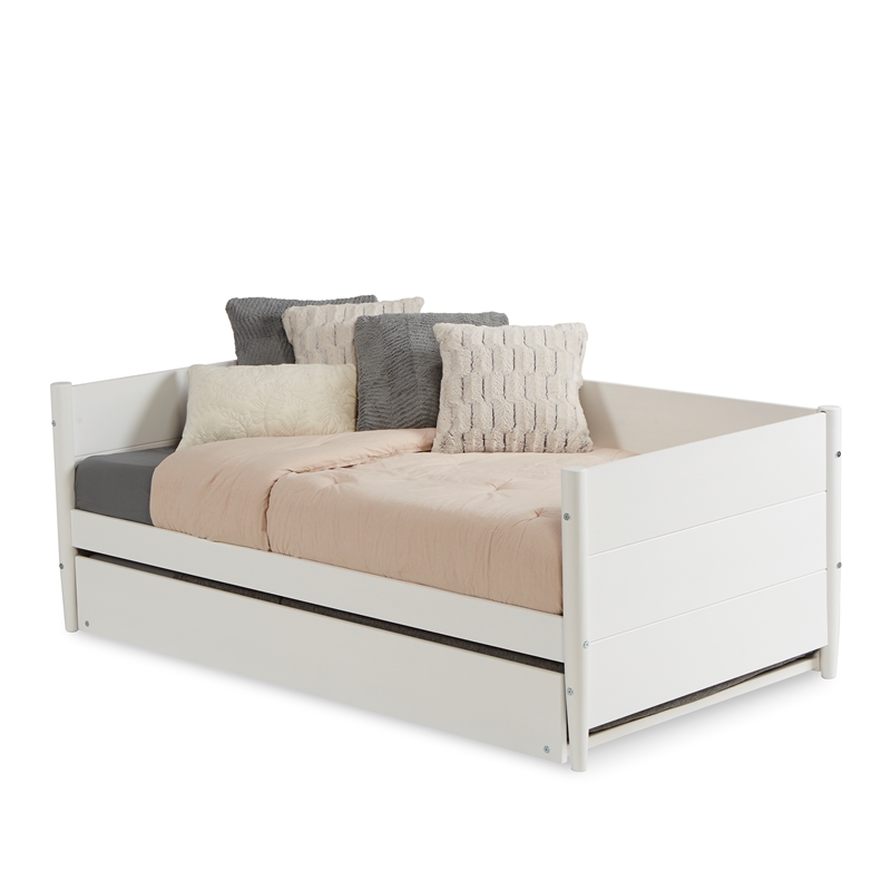 Camaflexi Mid-Century Wood Twin Size Daybed with Twin Trundle in White