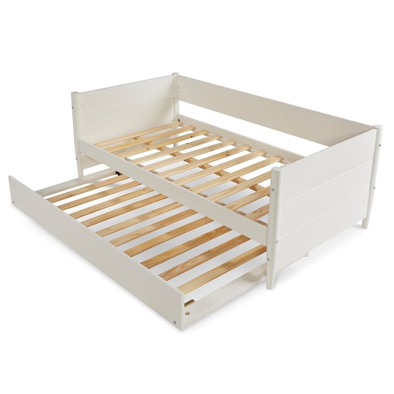 Camaflexi Mid-Century Wood Twin Size Daybed with Twin Trundle in White