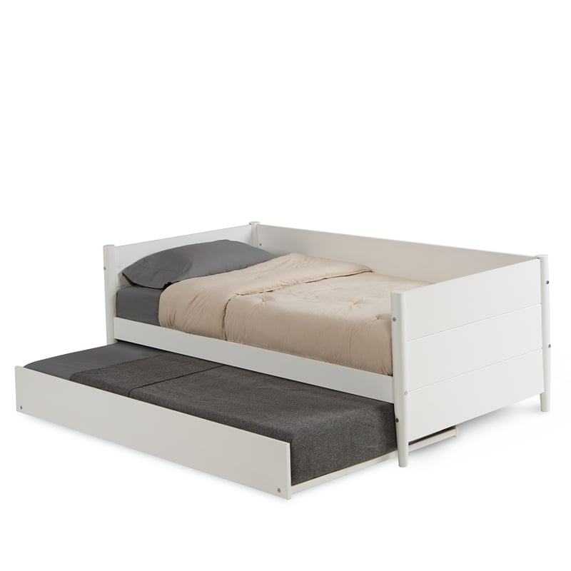 Camaflexi Mid-Century Wood Twin Size Daybed with Twin Trundle in White