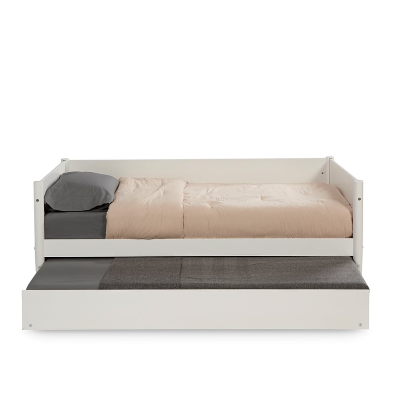 Camaflexi Mid-Century Wood Twin Size Daybed with Twin Trundle in White