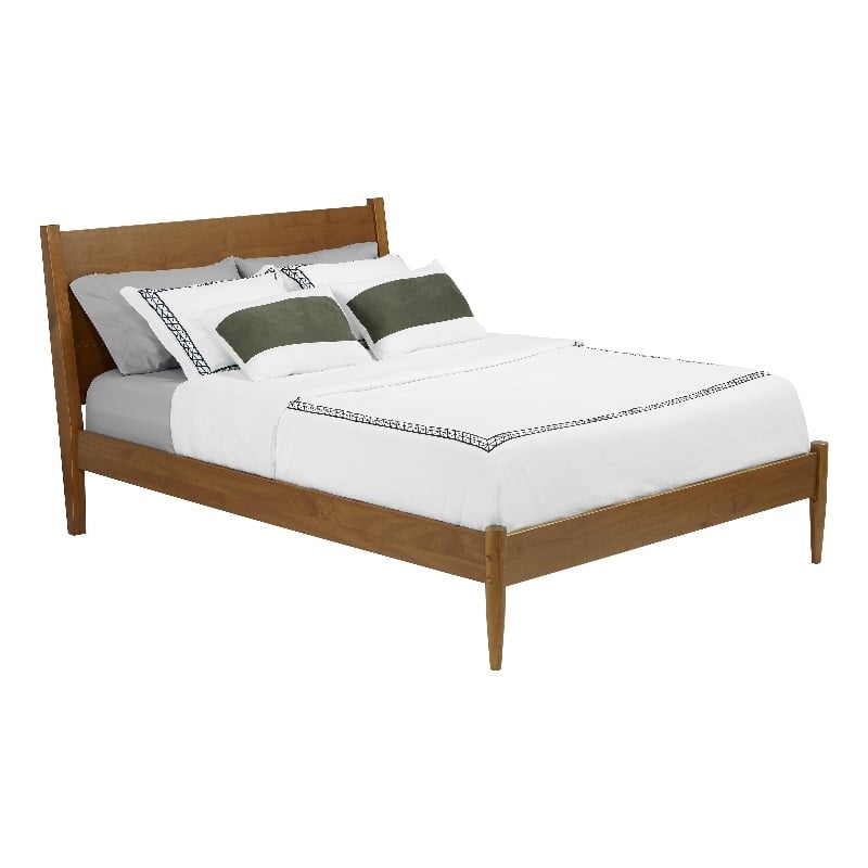 Camaflexi Mid-Century Solid Wood Platform Queen Bed in Castanho Brown