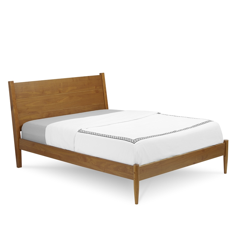 Camaflexi Mid-Century Solid Wood Platform Queen Bed in Castanho Brown