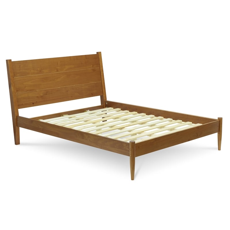 Camaflexi Mid-Century Solid Wood Platform Queen Bed in Castanho Brown