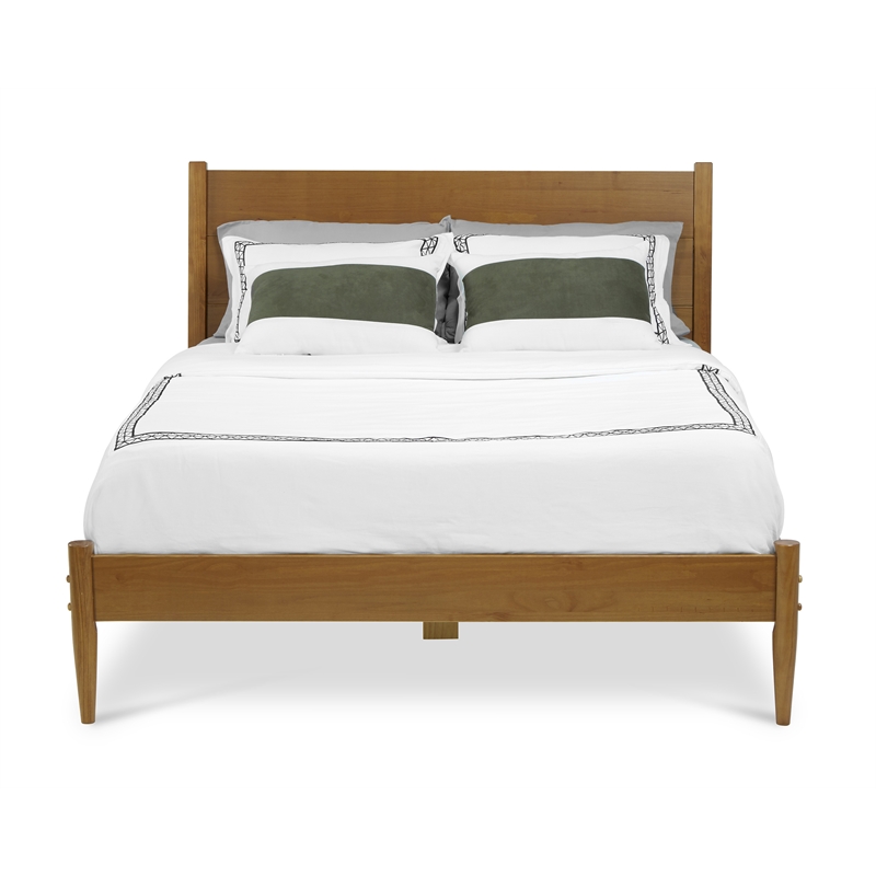 Camaflexi Mid-Century Solid Wood Platform Queen Bed in Castanho Brown