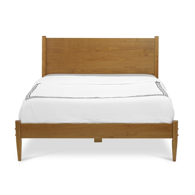 Camaflexi Mid-Century Solid Wood Platform Queen Bed in Castanho Brown
