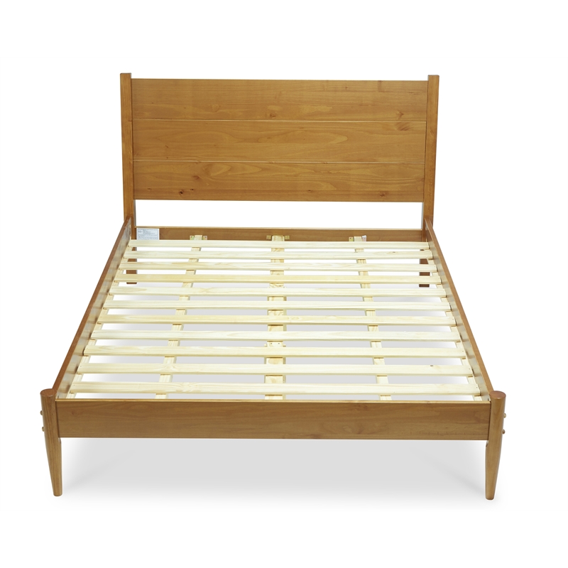 Camaflexi Mid-Century Solid Wood Platform Queen Bed in Castanho Brown