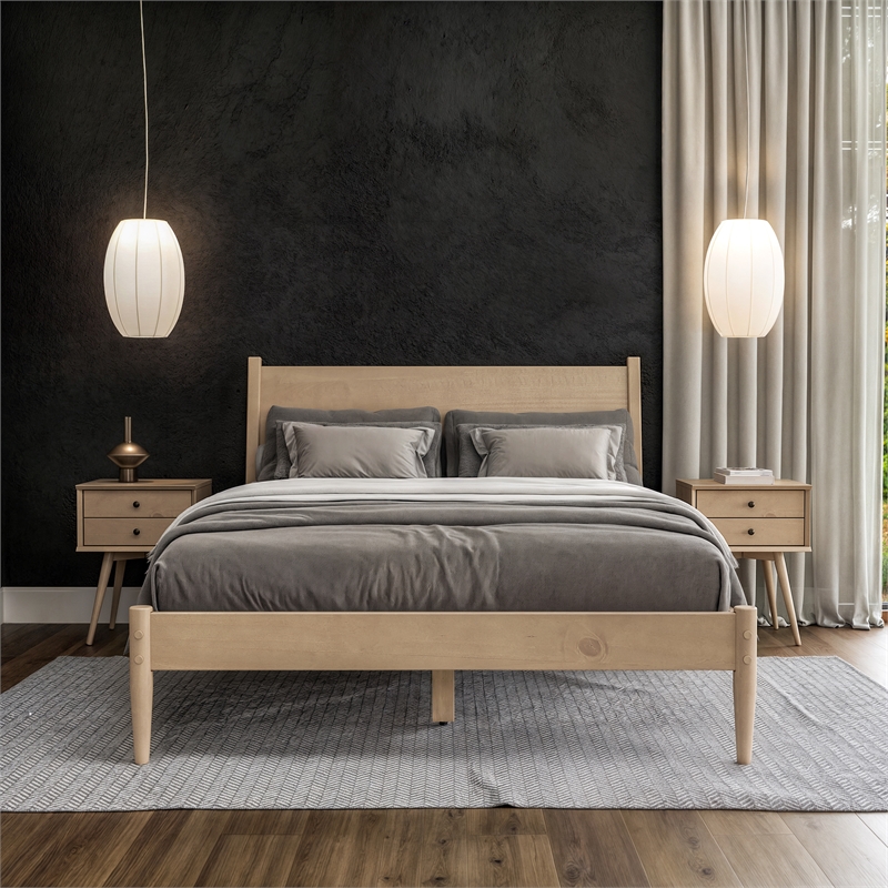 Camaflexi Mid Century Panel Bed Queen Size Light Oak