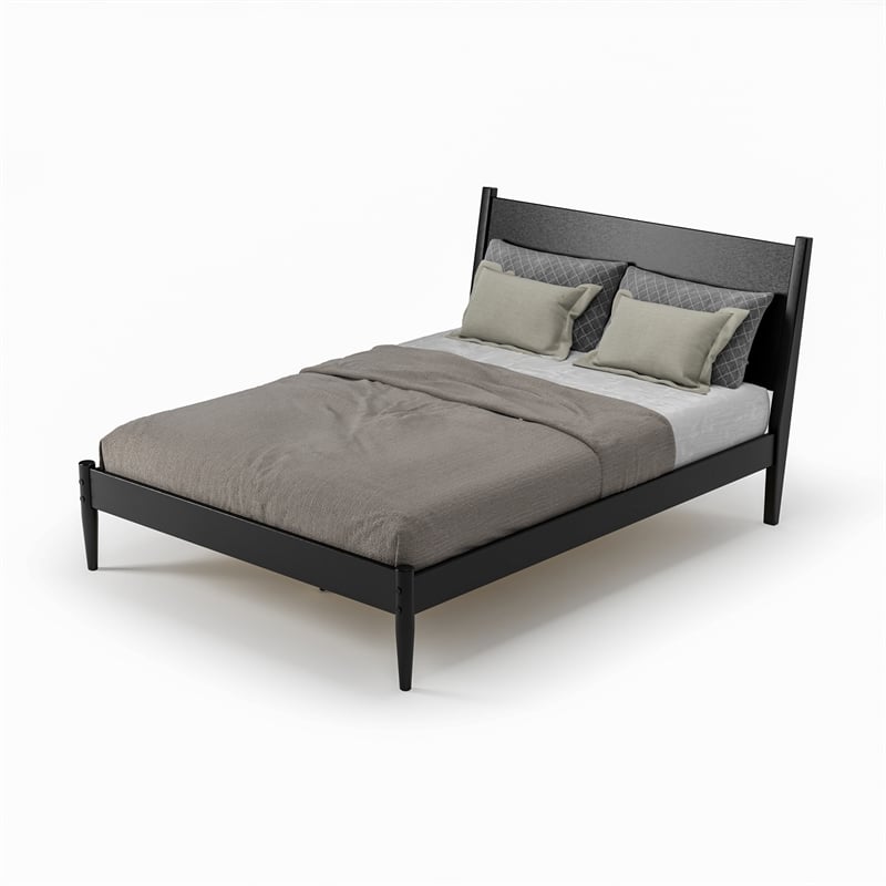 Camaflexi Mid Century Panel Bed Queen Size Black